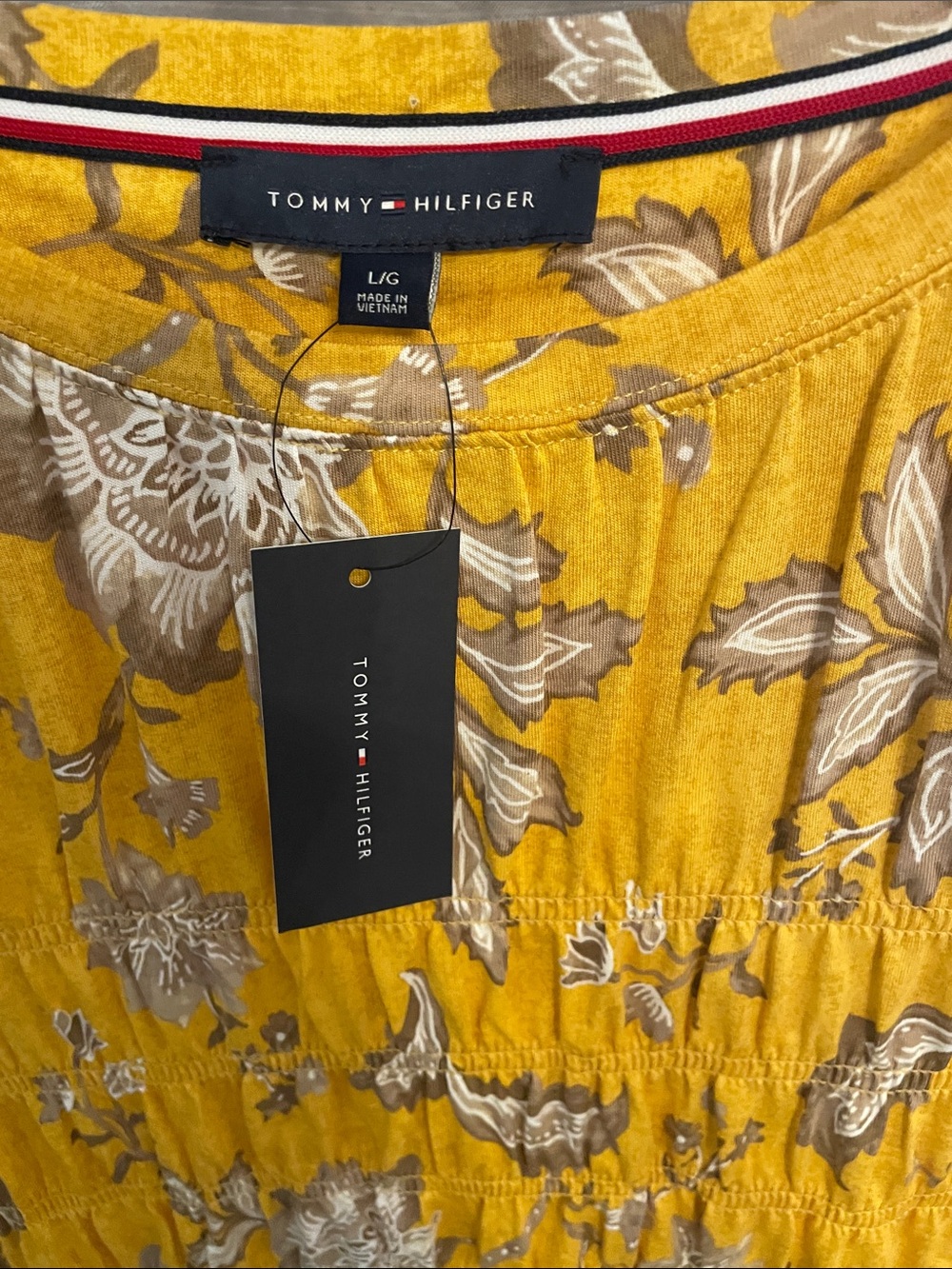Tommy Hilfiger Mustard Yellow Floral Smocked Waist Top